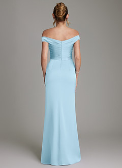 Azazie Teyana Bridesmaid Dresses Sky Blue Sheath Off the Shoulder Stretch Satin Dress image7