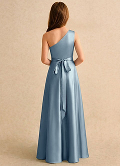 Azazie Puddles Junior Formal Flower Girl Dresses Dusty Blue A-Line One Shoulder Stretch Satin Dress image2
