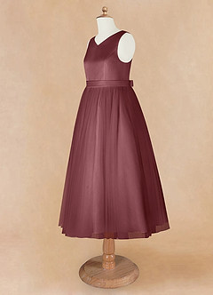 Azazie Marlee Flower Girl Dresses Desert Rose A-Line Pleated Matte Satin Dress image9