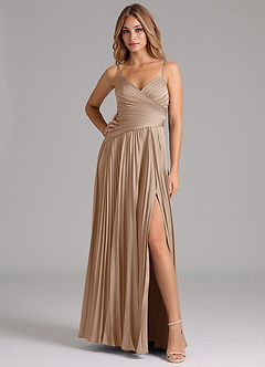 Azazie Vini Abiti da Damigella Abito A-Line in Raso Elasticizzato Plissettato Taupe image3