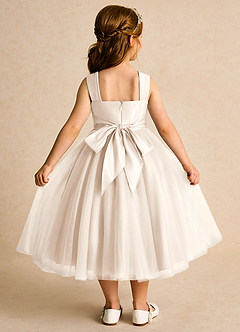 Azazie Dovey Flower Girl Dresses White Alabaster Ball-Gown Bow Tulle Dress image3