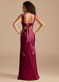 Azazie Jesaphine Bridesmaid Dresses Burgundy Sheath Bow Metallic Satin Dress image4