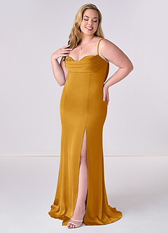 Barbie ♥ Azazie Bridesmaid Dresses Butterscotch Mermaid Corset Stretch Satin Dress image9