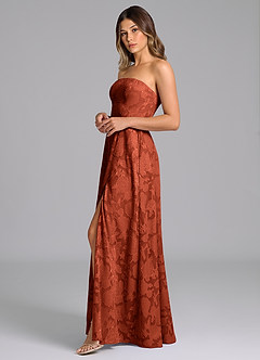 Azazie Wren Bridesmaid Dresses Auburn A-Line Strapless Floral Burnout Dress image5