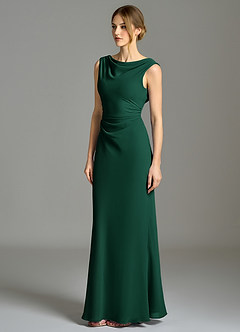 Azazie Kieryn Bridesmaid Dresses Emerald Mermaid Pleated Chiffon Dress image3
