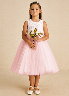 Azazie Missy Flower Girl Klänningar Klänning A-Linje i Tyll Ärmlös image2