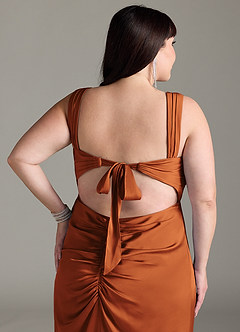 Azazie Jesaphine Bridesmaid Dresses Cinnamon Sheath Bow Stretch Satin Dress image13