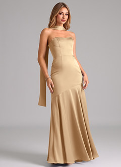 Azazie Shiloh Vestidos de damas de honor Vestido de Champán de Satén Elástico de Corte Sirena Convertible con Sin tirantes image3