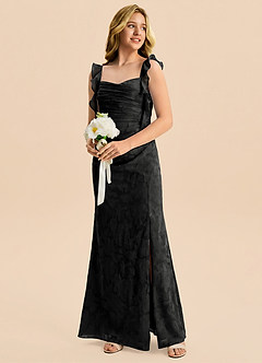 Azazie Jessamine Junior Black Mermaid Sweetheart Neckline Floral Burnout Dress image4