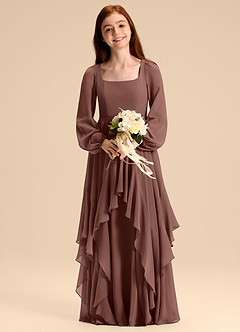 Azazie Clara Junior Abito A-Line in Chiffon Blusa Espresso image6