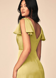 Azazie Soren Bridesmaid Dresses Canary A-Line Pleated Stretch Satin Dress image5