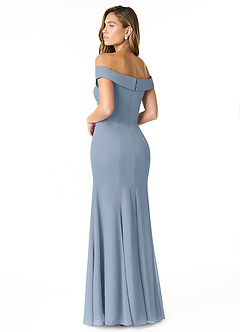 Azazie Lecia Bridesmaid Dresses Dusty Blue Empire Off-The-Shoulder Pleated Chiffon Convertible Dress image4