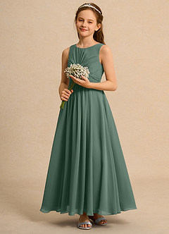 Azazie Ducky Junior Formal Blumenmädchenkleider A-Linie Plissee Chiffon Kleid Eukalyptus image6