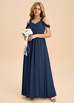 Azazie Lianne Junior Dark Navy A-Line Off the Shoulder Chiffon Dress image1