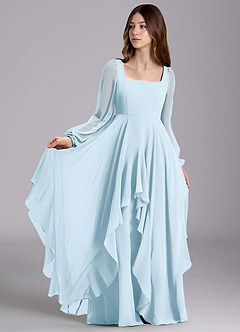 Azazie Clara Junior Sky Blue A-Line Blouson Chiffon Dress image1