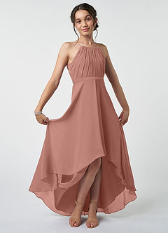 Azazie Oaklynn Junior Cedar Rose A-Line Pleated Chiffon Dress image2