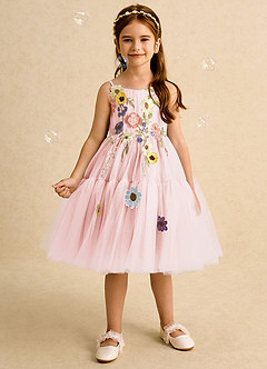 Azazie Osea Blumenmädchenkleider Ballkleid Plissee Tüll Kleid Zartrosa image3