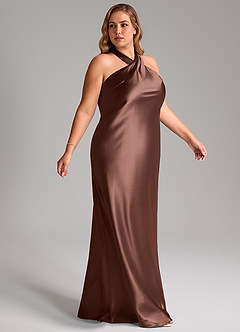 Azazie Doretta Bridesmaid Dresses Espresso Mermaid Bow Metallic Satin Dress image10