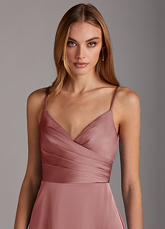 Azazie Calissa Bridesmaid Dresses Dusty Rose A-Line V-Neck Pleated Stretch Satin Dress image5