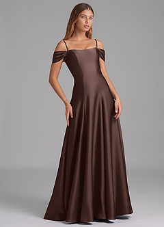 Azazie Seriana Suknie dla druhen Linia A Zza ramienia Satyna elastyczna Do ziemi Sukienka image6