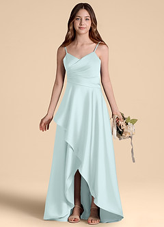 Azazie Prisha Junior A-Linie Plissee Stretch-Satin Kleid Seegrün image7