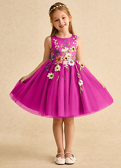Azazie Prima Flower Girl Dresses Fuchsia A-Line Bow Tulle Dress image1