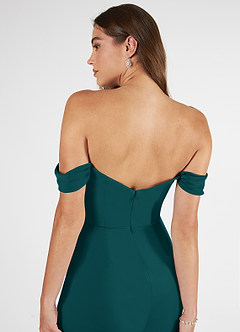 Azazie Kit Bridesmaid Dresses Peacock Mermaid Off the Shoulder Mesh Dress image7
