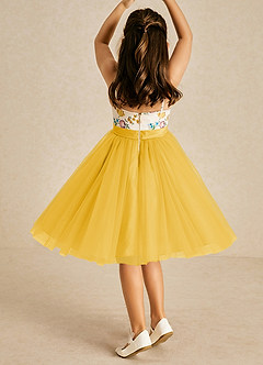 Azazie Jollie Flower Girl Dresses Marigold A-Line Spaghetti Strap Tulle Dress image2