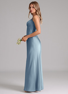 Azazie Suttona Vestidos de damas de honor Vestido de Azul Polvoriento de Satén Elástico de Corte en A con Plisado image5