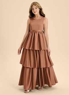 Azazie Meadowyn Junior Bronzer A-Line Bow Stretch Satin Dress image4