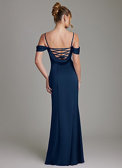 Azazie Nira Bridesmaid Dresses Dark Navy Mermaid Corset Stretch Satin Dress image8