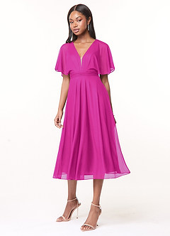Azazie Tinsley Bridesmaid Dresses Fuchsia A-Line Pleated Mesh Dress image3