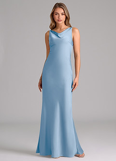 Azazie Allettie Bridesmaid Dresses Powder Blue Mermaid Stretch Satin Dress image6