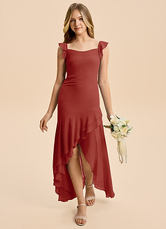 Azazie Junie Junior Terracotta Mermaid Ruched Chiffon Dress image5