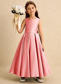 Azazie Mapel Blumenmädchenkleider Ballkleid Plissee Matte Satin Kleid Koralle image4
