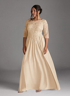 Azazie Harriet Mother of the Bride Dresses Champagne A-Line Scoop lace Mesh Dress image10