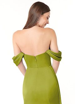 Azazie Amyra Jurken voor bruidsmeisjes Converteerbaar Jurk van Stretch Satijn met Zeemeermin Off the Shoulder Citroengras image3