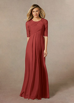 Azazie Raelyn Mother of the Bride Dresses Rust A-Line Lace Mesh Dress image5