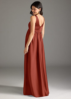Azazie Yetta Maternity Bridesmaid Dresses A-Line Pleated Stretch Satin Floor-Length Dress image3