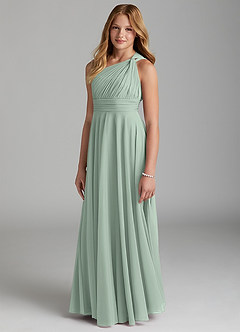 Azazie Charlize Junior Agave A-Line Mesh Dress image3