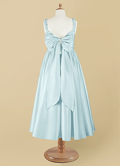 Azazie Cutie Pie Flower Girl Dresses Sea Glass A-Line Pleated Matte Satin Dress image8