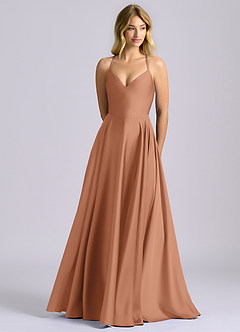 Azazie Truce Bridesmaid Dresses Bronzer A-Line Stretch Satin Dress image1