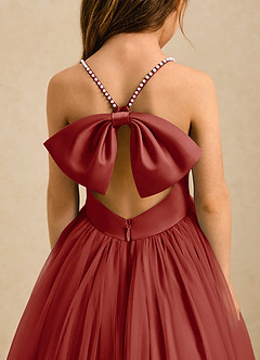 Azazie Aurora Flower Girl Dresses Terracotta A-Line Bow Tulle Dress image5