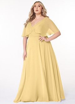 Azazie Pamela Bridesmaid Dresses Butter A-Line V-Neck Pleated Chiffon Dress image6
