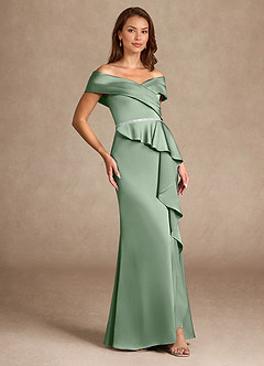 Azazie Dareia vestidos de madre de la novia Vestido de Matcha de Satén Elástico de Sirena con Vestidos sin tirantes image4