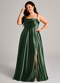 Azazie Elle Bridesmaid Dresses Eucalyptus A-Line with Pockets Metallic Satin Dress image10