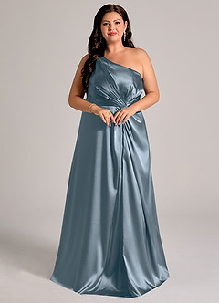 Azazie Brooke Bridesmaid Dresses Twilight A-Line One Shoulder Metallic Satin Dress image11
