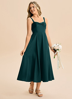 Azazie Ramona Junior Vestido de Pino de Satén Elástico de Corte en A con Escote de Corazón image4
