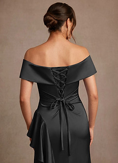 Azazie Kirsty Vestidos para mãe da noiva Vestido Preto de Cetim elástico de Bainha com Ombros Caídos image6