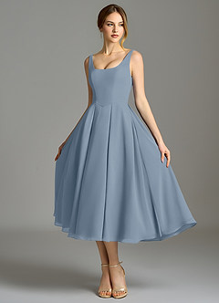Azazie Amalie Bridesmaid Dresses Dusty Blue A-Line Pleated Chiffon Dress image6